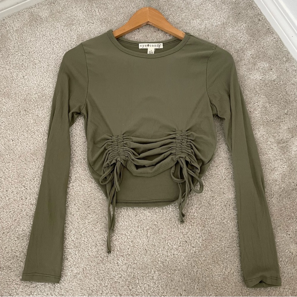 Eye Candy Green Crop Ruched Bodysuit